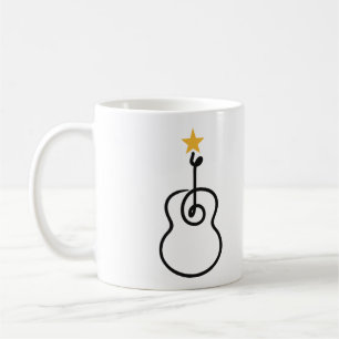 I Love Guitar Minimalist One Line Art with Yellow Coffee Mug