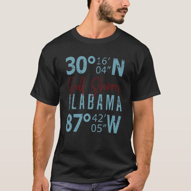 I Love Gulf Shores Alabama Gps Coordinates T-Shirt (Front)