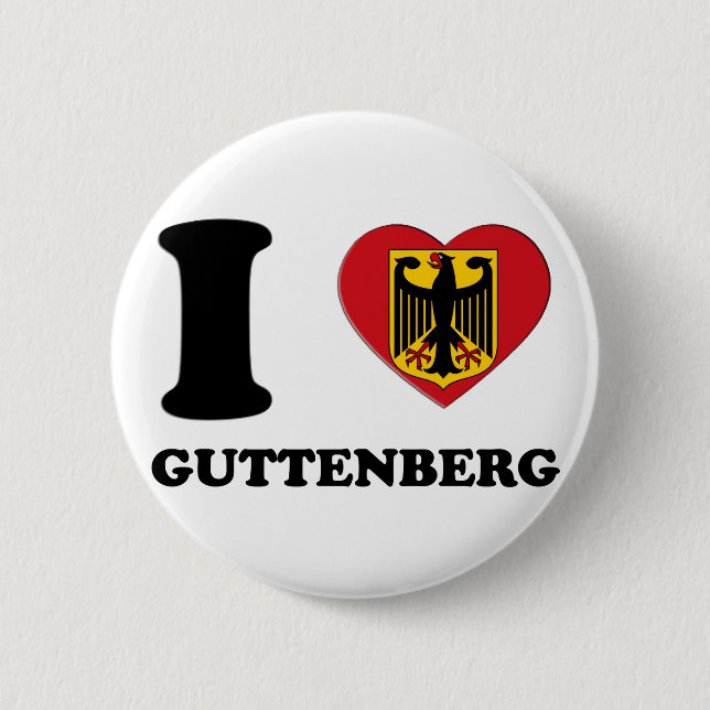 I LOVE GUTTENBERG 6 CM ROUND BADGE (Front)