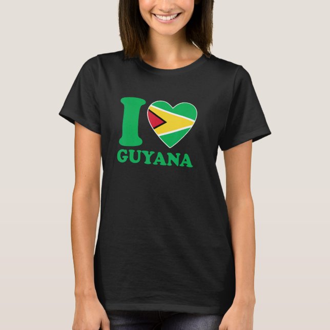 I Love Guyana Heart Flag  Quote T-Shirt (Front)
