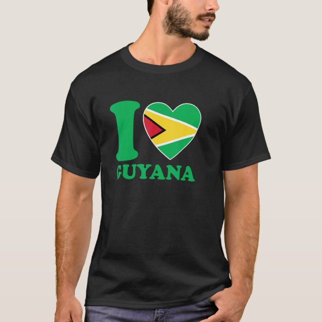 I Love Guyana Heart Flag  Quote T-Shirt (Front)