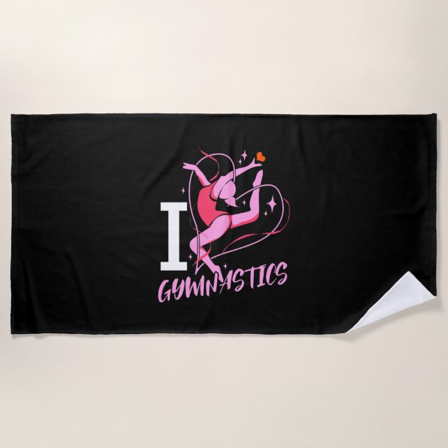 I Love Gymnastics Beach Towel (Front)