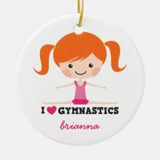 I love gymnastics cartoon girl personalised name ceramic tree decoration