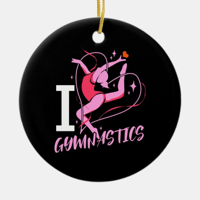 I Love Gymnastics Ceramic Tree Decoration (Front)