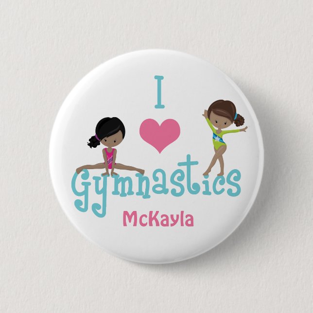 I Love Gymnastics Cute African American Girl 6 Cm Round Badge (Front)