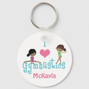 I Love Gymnastics Cute African American Girl Key Ring