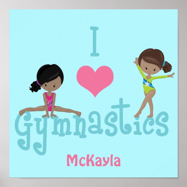 I Love Gymnastics Cute African American Girl Poster (Front)