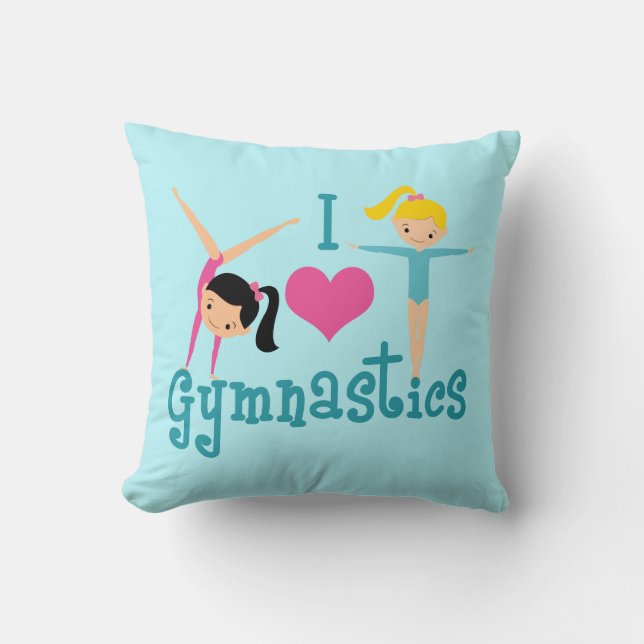 I Love Gymnastics Cute Gymnast Girls Bedroom Teal Cushion (Front)