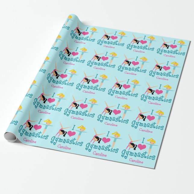 I Love Gymnastics Cute Personalised Gymnast Wrapping Paper (Unrolled)