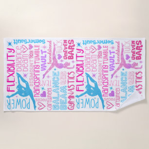 I love Gymnastics-girls pink, purple and blue Pape Beach Towel
