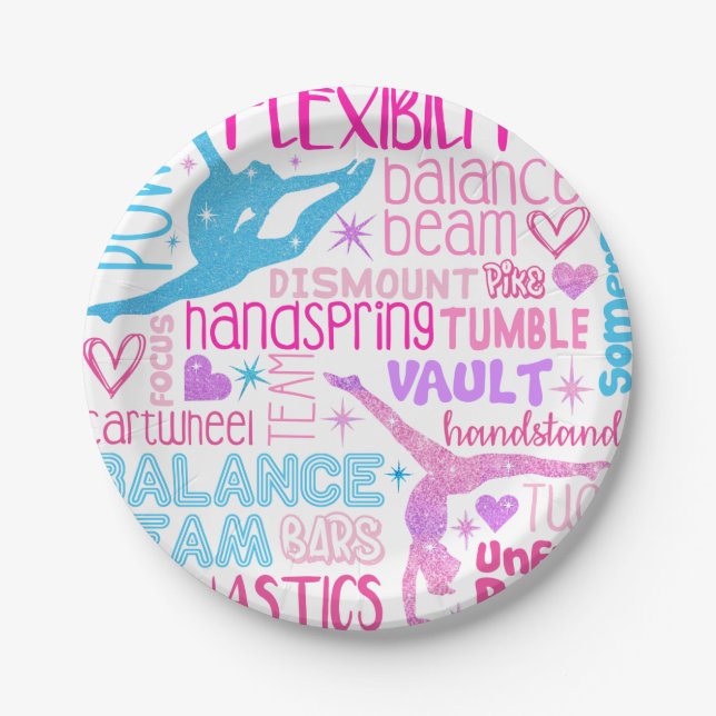 I love Gymnastics-girls pink, purple and blue Paper Plate (Front)