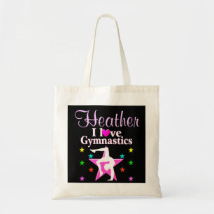 I LOVE GYMNASTICS PERSONALIZED PINK STAR TOTE BAG