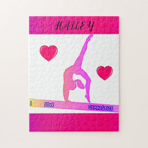 "I Love Gymnastics" puzzle with hearts.