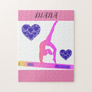 "I Love Gymnastics" puzzle with hearts.