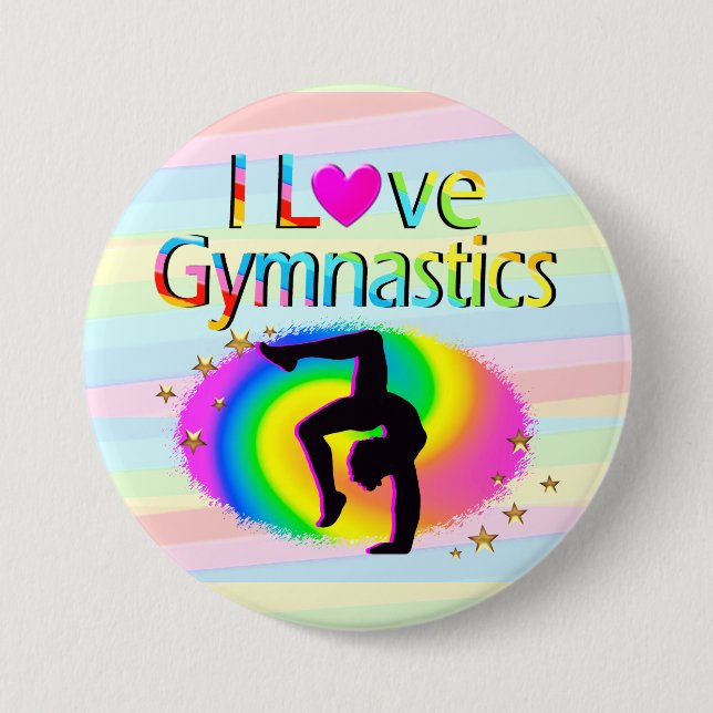 I LOVE GYMNASTICS RAINBOW BUTTON (Front)