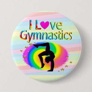 I LOVE GYMNASTICS RAINBOW BUTTON