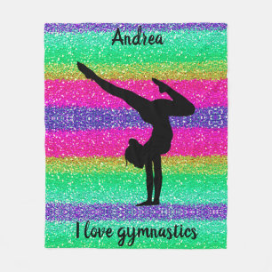 I Love Gymnastics Rainbow Sparkle Fleece Blanket