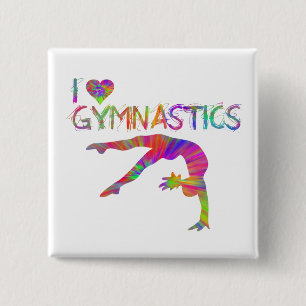 I Love Gymnastics Tie Dye Shirts Bags Stickers etc 15 Cm Square Badge
