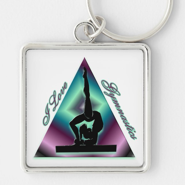 I Love Gymnastics triangle #2 Key Ring (Front)