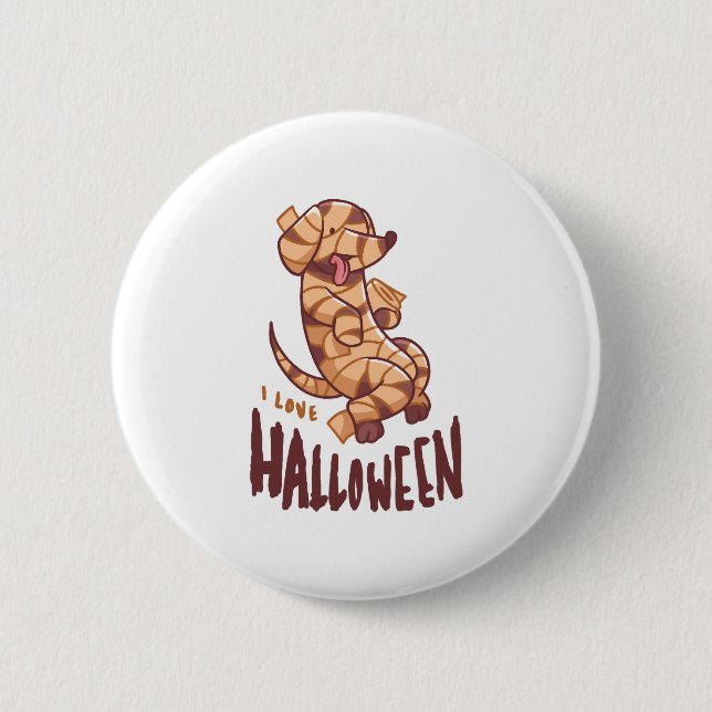 I Love Halloween - Dog Mummy 6 Cm Round Badge (Front)