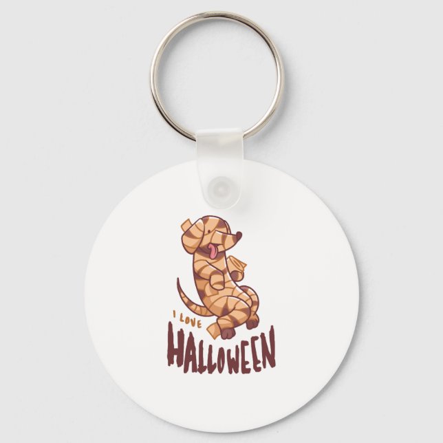 I Love Halloween - Dog Mummy Key Ring (Front)