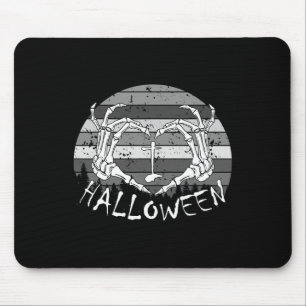 I Love Halloween Funny Bone Hands Skull Heart Retr Mouse Pad