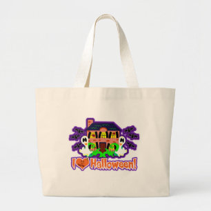 I Love Halloween Funny Ghost Cartoon Large Tote Bag