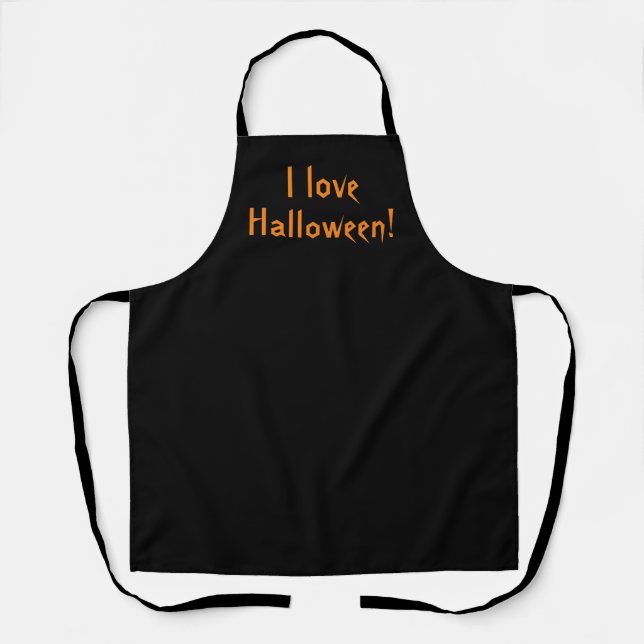 I Love Halloween Orange on Black Apron (Front)
