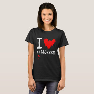 I Love Halloween Red Bat black T-Shirt