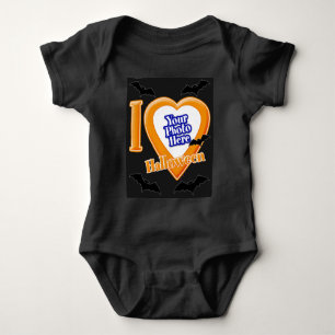 I Love Halloween With Your Photo With Black Cats Baby Bodysuit