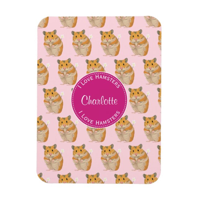 I love Hamsters Pink Hamster Pattern Magnet (Vertical)