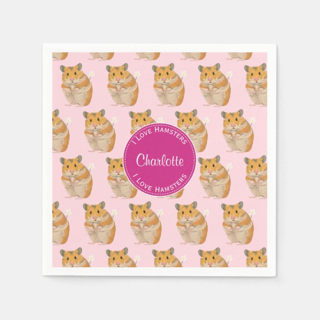I love Hamsters Pink Hamster Pattern Napkin (Front)