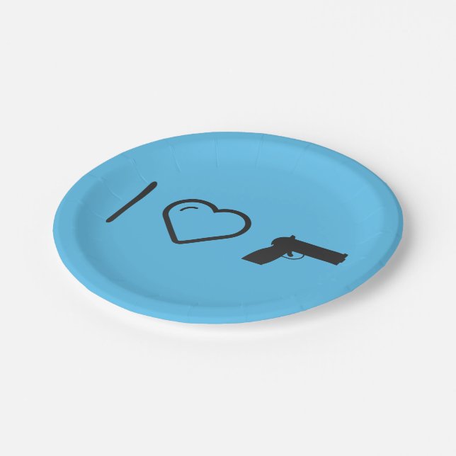 I Love Hand Guns Paper Plate (Angled)