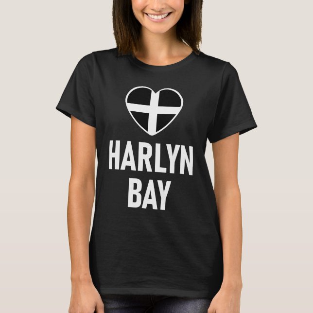 I Love Harlyn Bay Cornwall Flag Heart Saint Piran  T-Shirt (Front)