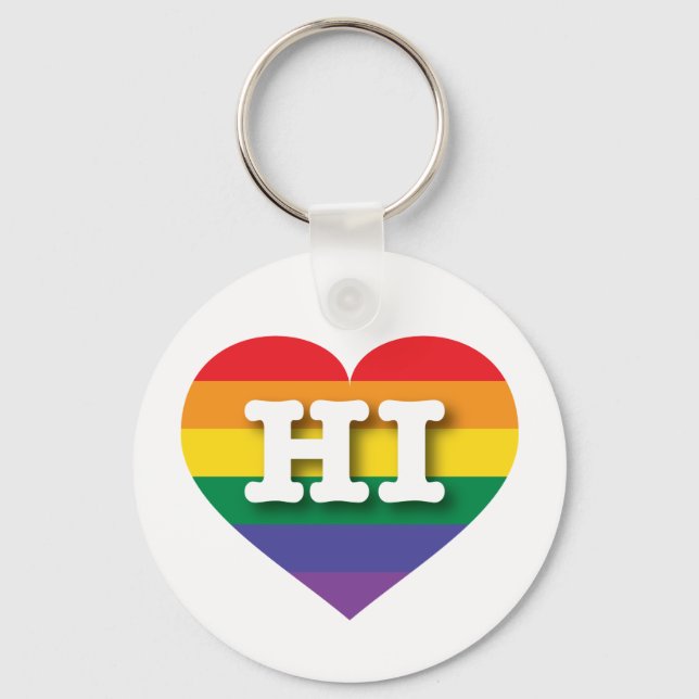 I Love Hawaii Rainbow Heart Key Ring (Front)