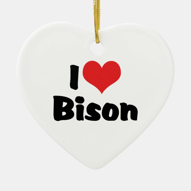 I Love Heart Bison Ceramic Tree Decoration (Front)