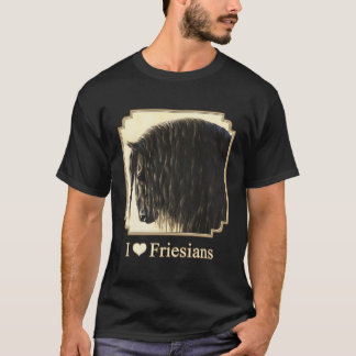 I Love Heart Black Friesian Horses Horse Lover Gif T-Shirt