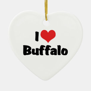 I Love Heart Buffalo Ceramic Tree Decoration