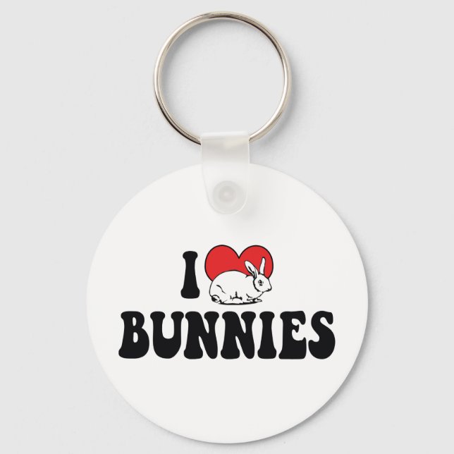 I Love Heart Bunny Rabbits Key Ring (Front)