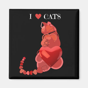 I love heart cats black red magnet