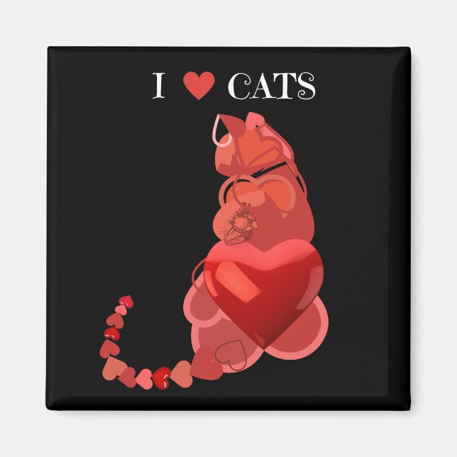 I love heart cats black red magnet (Front)