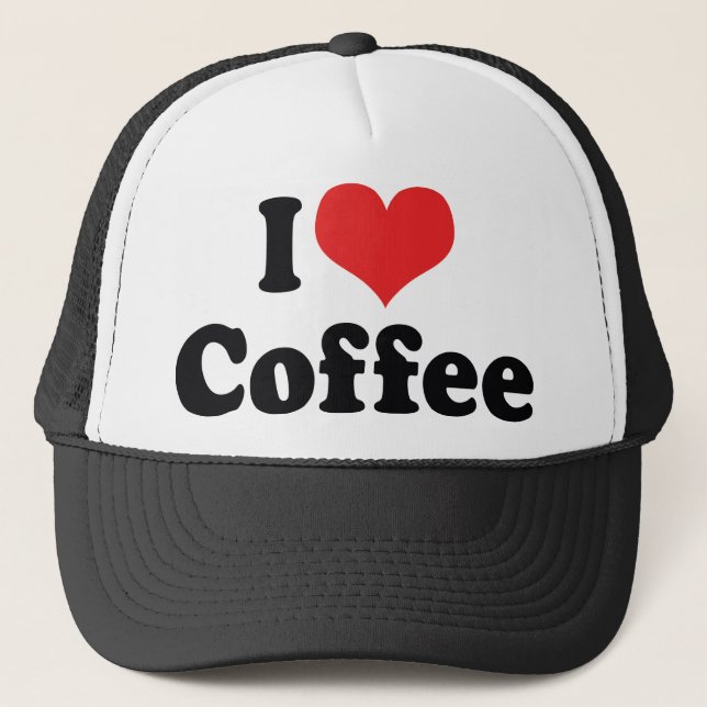 I Love Heart Coffee - Java Caffeine Lover Trucker Hat (Front)