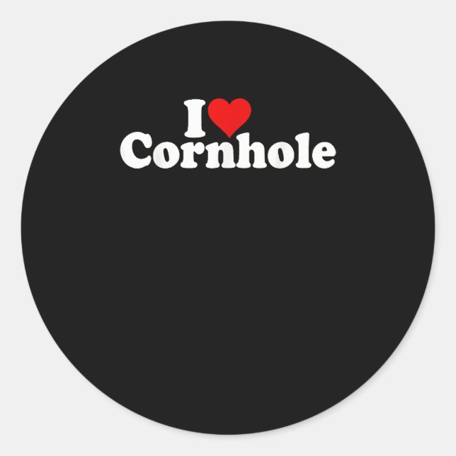 I LOVE HEART CORNHOLE CLASSIC ROUND STICKER (Front)