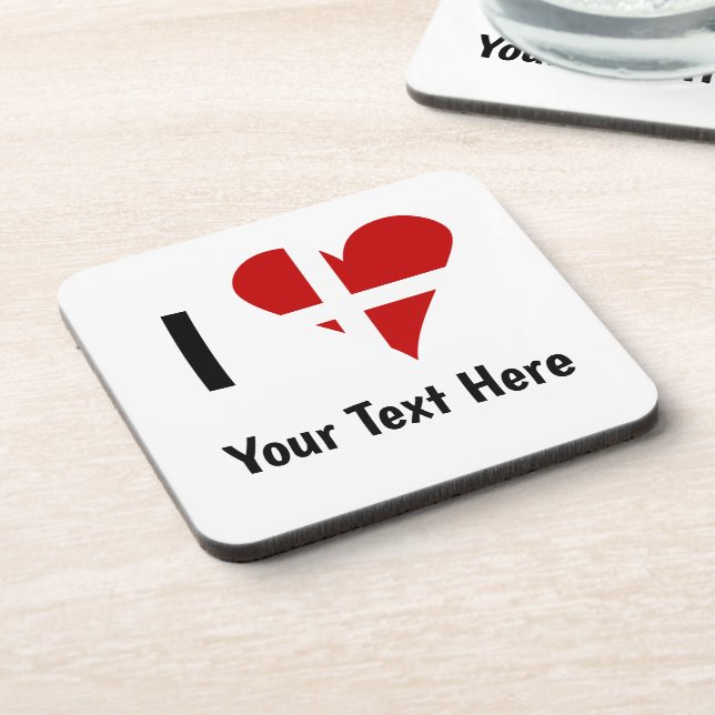 I  Love (Heart Danish Flag) Personalised Text Coaster (Left Side)