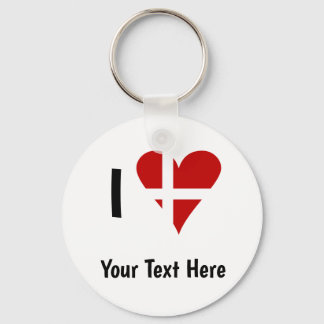 I  Love (Heart Danish Flag) Personalised Text Key Ring