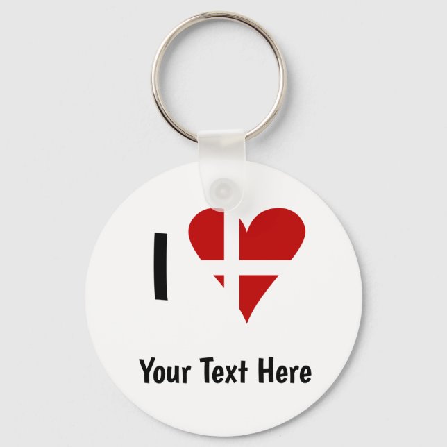 I  Love (Heart Danish Flag) Personalised Text Key Ring (Front)