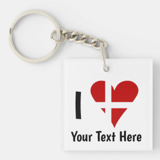 I  Love (Heart Danish Flag) Personalised Text Key Ring