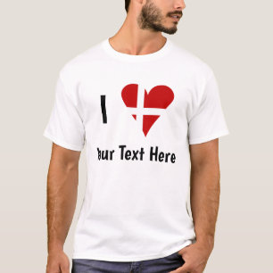 I Love (Heart Danish Flag) Personalised Text T-Shirt