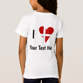 I  Love (Heart Danish Flag) Personalised Text T-Shirt