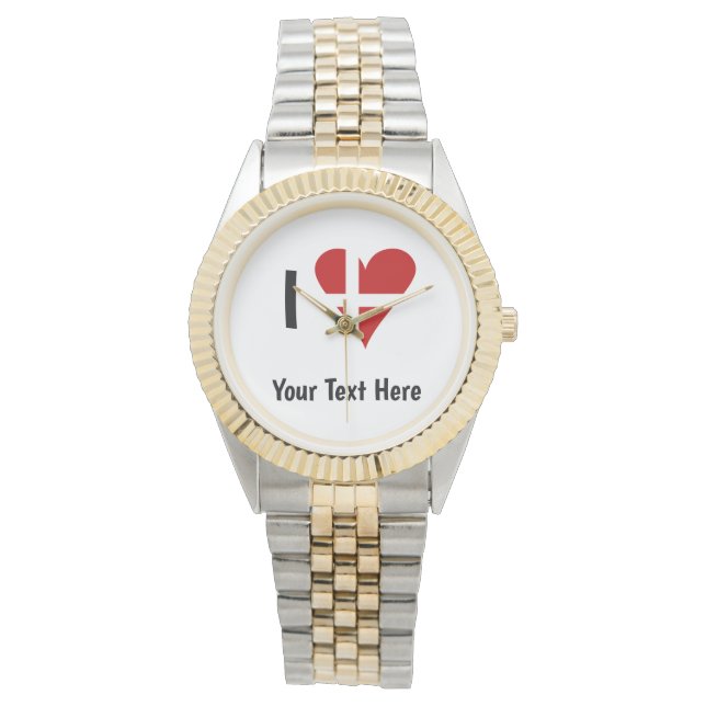 I  Love (Heart Danish Flag) Personalised Text Watch (Front)